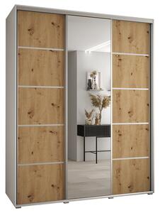 Šatní skříň s posuvnými dveřmi a zrcadlem DAVOS 5, 190cm | Bílá / DUB Artisan / stříbrné