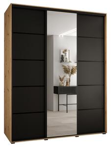 Šatní skříň s posuvnými dveřmi a zrcadlem DAVOS 5, 190cm | DUB Artisan / černá / černé