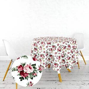 Ervi bavlněný ubrus na stůl kulatý - růžičky na bílém