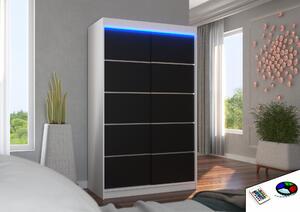 Úzká šatní skříň 120 cm s LED osvětlením JABRA - bílá / černá