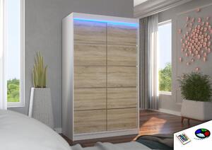Úzká šatní skříň 120 cm s LED osvětlením JABRA - bílá / dub sonoma