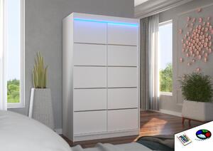 Úzká šatní skříň 120 cm s LED osvětlením JABRA - bílá