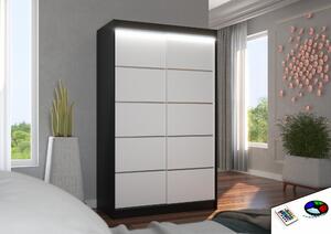 Úzká šatní skříň 120 cm s LED osvětlením JABRA - černá / bílá