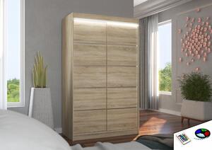 Úzká šatní skříň 120 cm s LED osvětlením JABRA - dub sonoma