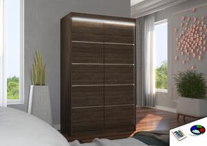Úzká šatní skříň 120 cm s LED osvětlením JABRA - tmavě hnědá