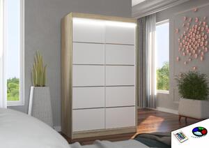 Úzká šatní skříň 120 cm s LED osvětlením JABRA - dub sonoma / bílá