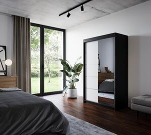 Šatní skříň se zrcadlem 120 cm EABRIS - černá / bílá