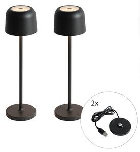 Sada 2 stolních lamp hub černých vč. nabíjecí stanice - Raika