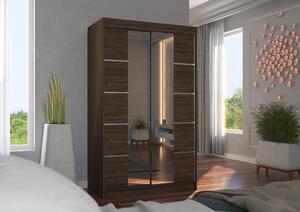 Šatní skříň se zrcadlem 120 cm FABRA - tmavě hnědá