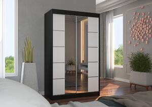 Šatní skříň se zrcadlem 120 cm FABRA - černá / bílá