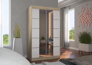 Šatní skříň se zrcadlem 120 cm FABRA - dub sonoma / bílá