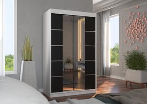 Šatní skříň se zrcadlem 120 cm FABRA - bílá / černá
