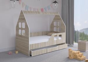 Dětská domečková postel KIDHOUSE se šuplíkem - sonoma - pravá - 140x70 cm