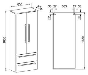 MEREO - Bino koupelnová skříňka, vysoká 163 cm, závěsná, bez nožiček, bílá/bílá (CN669)