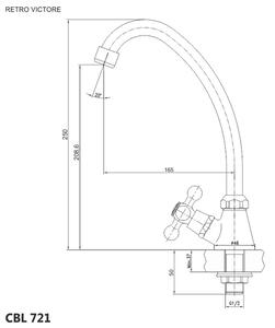 MEREO - Dřezový kohoutek stojánkový, Retro Viktorie, výška 250 mm, chrom (CBL721)