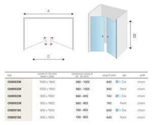 MEREO - Sprchové dveře, Lima, dvoukřídlé, lítací, 80x190 cm, chrom ALU, sklo Čiré (CK80513K)