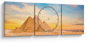 Obraz egyptských pyramid (s hodinami) (90x30 cm)