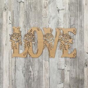 DUBLEZ | Dřevěná nálepka na zeď - nápis Love s květy