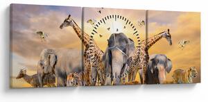 Obraz - Africká zvířata (s hodinami) (90x30 cm)