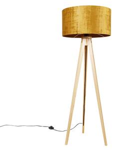 Stojací lampa dřevěná s látkovým stínidlem zlatá 50 cm - Stativ Classic