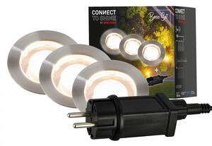 BRI 3916032 CONNECT TO SHINE startovací sada 12V zahradní osvětlení - trafo, 3x LED svítidlo do země, IP67, stříbrná - BRILONER