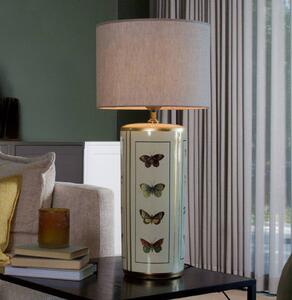 PR Home Stolní lampa Lucca, béžová, výška 67 cm, lněná textilie, keramika, Krémová / jantar, Obývací pokoj / jídelna, Textil / tkanina / hedvábí, Vintage
