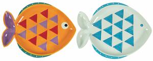 VILLA D’ESTE HOME Velký keramický talíř Caraibe ve tvaru ryby, oranžová/modrá