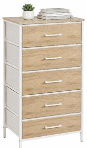 Komoda Relaxdays, rozměry (v x š x h): 94 x 45 x 30 cm, 5 zásuvek z látky, kov, MDF, vhodná do předsíně, ložnice, komoda do předsíně, barva: přírodní/bílá