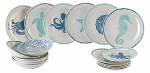 VILLA D’ESTE HOME Servis talířů Coral reef 18 kusů, porcelán, modrá/bílá