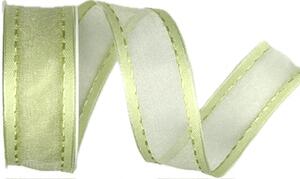 Stuha organzová CHAMPAGNER prošívaná světle zelená 25mm x 3m (9,-Kč/m)