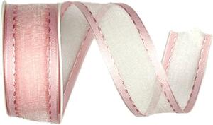 Stuha organzová CHAMPAGNER Soft Pink prošívaná růžová 25mm x 2m (12,-Kč/m)