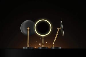 Deante Silia příslušenství, volně stojící kosmetické LED zrcátko na rameni, zvětšení (3x), zlatá-černá, ADI_Z812