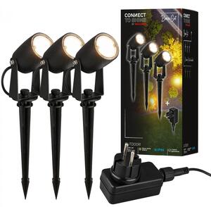 BRI 3927035 CONNECT TO SHINE startovací sada 12V zahradní osvětlení - trafo, 3x LED bodové svítidlo se zápichem, nastavitelné, IP65, černá - BRILONER