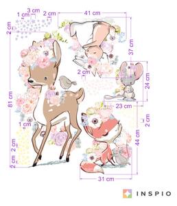 INSPIO-textilní přelepitelná samolepka - Samolepka do dětského pokoje - Zvířatka s květinami