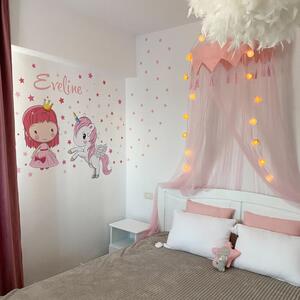 INSPIO-textilní přelepitelná samolepka - Samolepky na zeď pro holčičky - Princezna a jednorožec