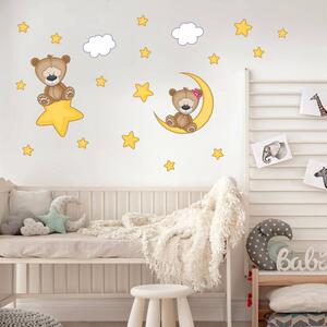 INSPIO-textilní přelepitelná samolepka - Dětské samolepky na zeď - Plyšoví medvídci s hvězdami a měsícem