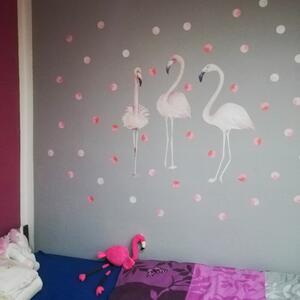 INSPIO-textilní přelepitelná samolepka - Dětské samolepky na zeď - Růžový plameňák s puntíky