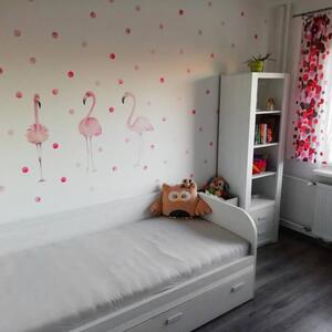 INSPIO-textilní přelepitelná samolepka - Dětské samolepky na zeď - Růžový plameňák s puntíky