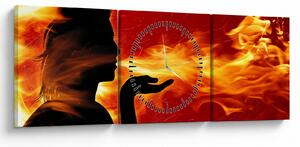 Obraz zeny s plameny (s hodinami) (90x30 cm)