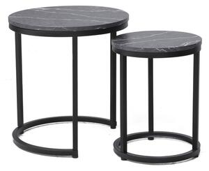 Přístavný stolek HULO černý mramor/černá, sada 2 ks
