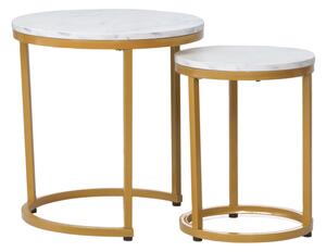 Přístavný stolek HULO bílý mramor/zlatá, sada 2 ks