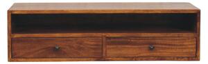 TV stolek Lunar v kaštanovém odstínu na stěnu s 2 zásuvkami, 88 × 32 × 24 cm