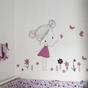 INSPIO-textilní přelepitelná samolepka - Dětské samolepky na zeď - Víla v pastelových barvách s motýly a květinami od INSPIO
