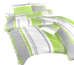 Krepové povlečení bílé barvy se zelenými a šedým pruhy. Povlečení Tečky zelené je vhodné kombinovat s šedým, bílým nebo kiwi prostěradlem. Rozměr francouzského povlečení je 240x200, 2x 70x90 cm