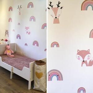 INSPIO-textilní přelepitelná samolepka - Samolepky do dětského pokoje - Duhy v růžové barvě se zvířatky