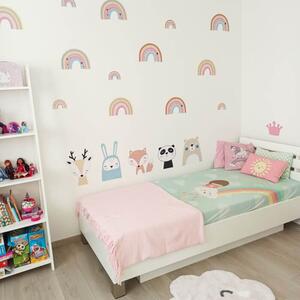 INSPIO-textilní přelepitelná samolepka - Samolepky do dětského pokoje - Duhy v růžové barvě se zvířatky