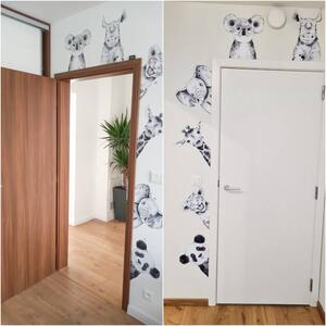 INSPIO-textilní přelepitelná samolepka - Samolepky na zeď - Černobílá zvířátka kolem dveří a nábytku