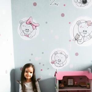 INSPIO-textilní přelepitelná samolepka - Samolepky na zeď - Růžoví plyšoví medvídci se jménem