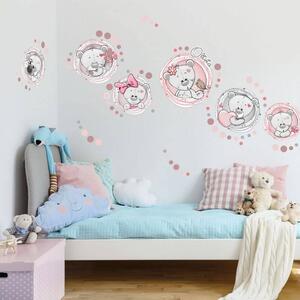 INSPIO-textilní přelepitelná samolepka - Samolepky na zeď - Růžoví plyšoví medvídci se jménem