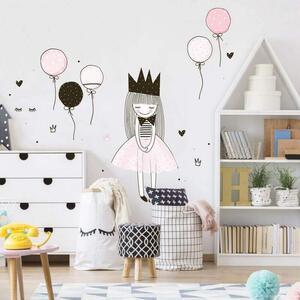 INSPIO-textilní přelepitelná samolepka - Samolepky na zeď pro holčičky - Princezna s balónky